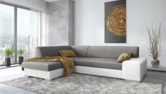 Stylefy Panaro Ecksofa Kunstleder MADRYT Strukturstoff BERLIN Weiß Dunkelgrau Links ohne