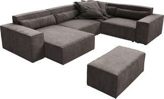 Wohnlandschaft Sirpio 300x210 cm Mikrofaser Khakibraun Recamiere variabel mit Hocker