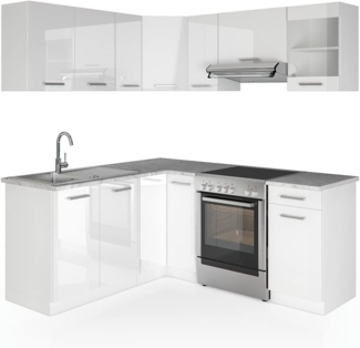 Eckküche Rick Weiß Hochglanz/Weiß 190 x 60 cm , AP Marmor Vicco