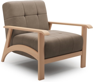 Cavadore Sessel Billan / Polstersessel im skandinavischen Design mit massivem Holzgestell in Buche / 78 x 88 x 106 / Flachgewebe, Braun