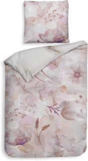 Heckett & Lane Mako-Satin Bettwäsche 135x200 Kos natural Gräser Aquarell rosa