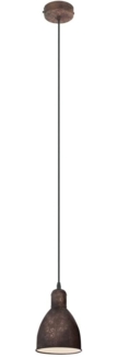 Eglo 49492 Hängeleuchte PRIDDY 1 Stahl kupferfarben-antik E27 1X40W H:110cm Ø15,5cm dimmbar