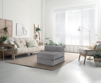 Traumnacht Sessel/Gästematratze mit Bezug aus grauem Cord-Gewebe, Bezug abnehmbar, waschbar, Liegefläche 70x200, produziert nach deutschem Qualitätsstandard