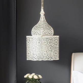 Marrakesch Orient & Mediterran Interior Pendelleuchte Orientalische Lampe Pendelleuchte Feryal Weiss, Handarbeit