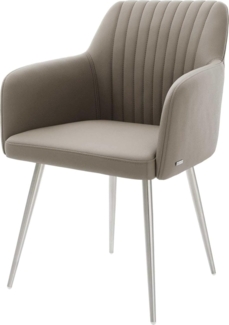 Esszimmerstuhl Greg-Flex Echt-Leder Schlamm 4-Fuß konisch Edelstahl Taschenfederkern