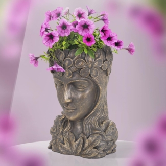 ML-DESIGN Blumentopf Pflanztopf Figur aus Kunstharz - Polyresin Pflanzgefäß Pflanzen Vase, Frauenkopf Bronze massiv Übertopf Pflanzer Gartendeko