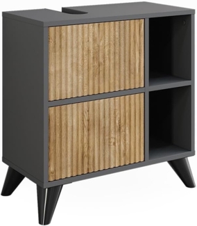Vicco Waschbeckenunterschrank Leano, Anthrazit/Bergeiche, 60x62 cm mit 2 Schubladen