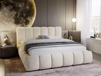 GrainGold Polsterbett CLOUD, Modern Bett mit Kopfteil - 160x200 cm, Beige (1x Bett)