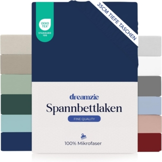 Dreamzie Spannbetttlaken 160x200 cm - 35 cm Tiefe Tasche - 100% Mikrofaser Bettlaken - Dunkelblau, Schadstoffgeprüft(Oeko TEX), Bettlaken mit Gummizug