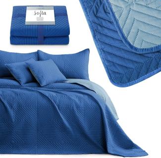 AmeliaHome Tagesdecke blau himmelblau 260x280 Bettüberwürf zweiseitig Ultrasonic Steppung Polyester Softa