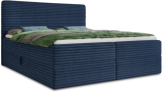 Boxspringbett Mollo mit 2 Bettkästen, Doppelbett mit Bonell-Matratze und Topper, Polsterbett in weichem Cordstoff, Bett, Bettgestell für Schlafzimmer (Blau (Tilia 77), 140 x 200 cm)