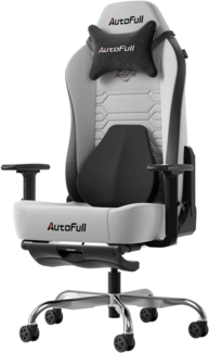 AutoFull Gaming Stuhl Bürostuhl Gamer Ergonomischer Schreibtischstuhl PC-Stuhl mit hoher Rückenlehne und Lendenwirbelstütze,Einstellbare Sitzhöhe und Rückenlehnenneigung, Fußstütze,Grau
