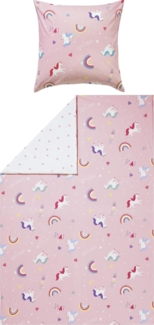 Erwin Müller Kinderbettwäsche Kinder-Wendebettwäsche, Biber, Feinbiber Motiv: Einhorn, Regenbogen, Herz