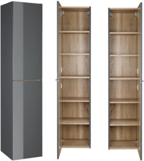 Lomadox Hochschrank AMARILLO-147-GREY Seitenschrank, Glanz grau, Wotan Eiche, 2-türig, B/H/T 35/160/35,2cm