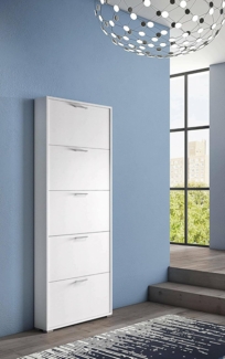 Dmora - Schuhregal Margherita, Mehrzweck-Eingangsmöbel mit 5 Falttüren, Moderner Schuhschrank, 100 % Made in Italy, 67 x 18 x 184 cm, Weiß,