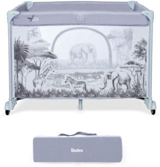 Asalvo Square Laufstall für Babys, quadratisch, faltbar, 93x93 cm, mit atmungsaktivem Netzstoff, Laufstall für Babys, Laufstall, gepolsterte Unterlage und Tragetasche, Grauwald