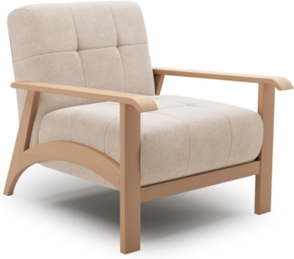 Cavadore Sessel Billan / Polstersessel im skandinavischen Design mit massivem Holzgestell in Buche / 78 x 88 x 106 / Mikrofaser, Beige