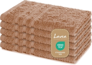 Lavea Gästehandtuch Elena, 30x50cm aus 100% Baumwolle, fusselfreies, pflegeleichtes hautfreundliches Gästehandtuch-Set (Set, 5-St), einzigartig weiche Frottee Gästehandtücher für jeden Hauttyp