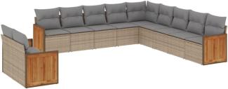 vidaXL 11-tlg. Garten-Sofagarnitur mit Kissen Beige Poly Rattan 3260211