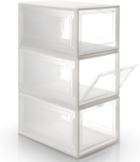 Yorbay Schuhbox 3er Set Schuhbox, stapelbarer Schuhorganizer, Schuhaufbewahrung (Kunststoffbox mit halbdurchsichtige Tür), Halbdurchsichtig weiß, für Schuhe bis Größe 48