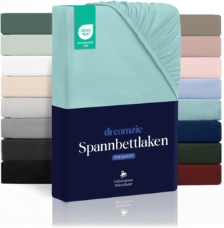 Dreamzie Spannbetttlaken 160x200 cm - Hoher Steg bis 33 cm - 100% Mikrofaser - Aqua - Schadstoffgeprüft (Oeko TEX), Bettlaken mit Gummizug