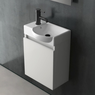 Alpenberger Badezimmer Möbel Komplett Set | Badschrank Hochglanz-Weiß | Waschbecken mit Vormontiertem Unterschrank | Hänge Badunterschrank mit Handwaschbecken | Gäste-WC Lösung | Keramik Waschtisch
