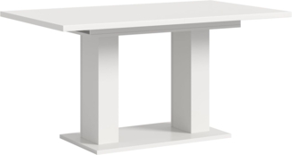 Ausziehbarer Esstisch (B/H/T): 150-190x76x80 in weiß Nachbildung mit Doppelsäulen-Fußgestell