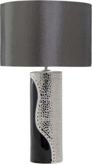 'Aiken' Tischlampe Schwarz und Silber Porzellanfuß Stoffschirm Schwarz Kabel mit Schalter Moderner Minimalistischer Glamouröser Stil