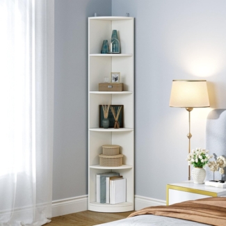 YITAHOME Bücherregal Weiß, 5-stöckiges Eckregal 30 x 30 x 180 cm, Bücherregale Holz, offene Aufbewahrung, Bücherregale für Wohnzimmer, Heimbüro, Eckregal Freistehend