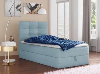 Sofnet 'Best Mini' Boxspringbett mit Bonell-Matratze, Bettkasten und Topper, Webstoff, Blau, 90 x 200 cm