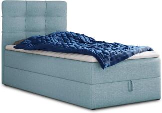 Sofnet 'Best Mini' Boxspringbett mit Bonell-Matratze, Bettkasten und Topper, Webstoff, Blau, 90 x 200 cm