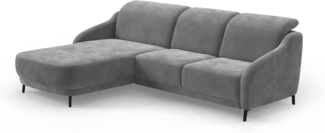 CAVADORE Ecksofa Blue/Moderne Eckcouch mit Longchair, inklusiv Kopfteilverstellung und mattschwarzen Metallfüßen / 271 x 93 x 191 / Flachgewebe, Grau