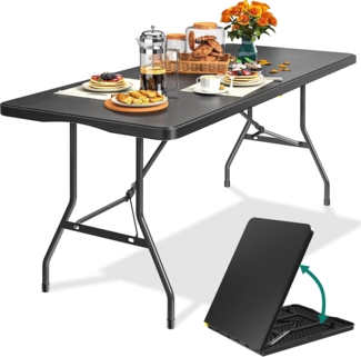 YITAHOME Klapptisch mit Tragegriff, Gartentisch Wetterfest, Klappbarer Campingtisch, Biertisch Klappbar Bierzeltgarnitur Buffettisch für Outdoor Party Strand BBQ, 180 x 75 x 74 cm, Schwarz
