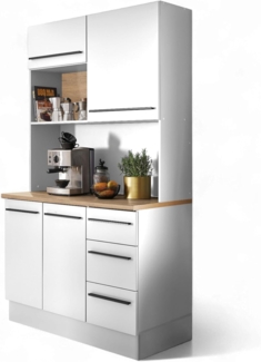 Stella Trading Denver Buffetschrank in Weiß, Mauvella Eiche Optik - Geräumiger Küchenschrank mit Arbeitsplatte - 120 x 211 x 60 cm (B/H/T)