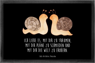 Mr. & Mrs. Panda Fußmatte Schnecken Liebe, Schmutzmatte 40x60 cm, Schwarz, Freundin, Fußmatte, Höhe: 40 mm