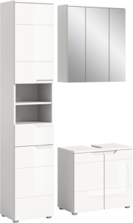xonox. home Bad Solero X7WA9B02 Badkombination Badmöbel-Set Badmöbel in Weiß Nachbildung und weiß Hochglanz tiefzieh, ca. B/H/T: 116 x 193 x 34 cm