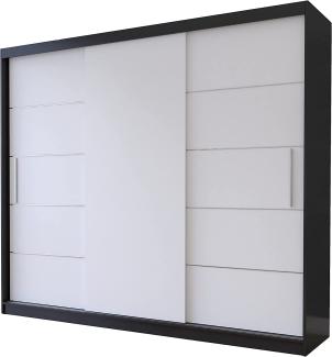 Fabryka Mebli Idźczak Schwebetürenschrank Alba 250, Schiebetürenschrank, Kleiderschrank mit Kleiderstange und Einlegeboden, Schlafzimmerschrank, Schiebetüren, Modern Design (Schwarz/Weiß)