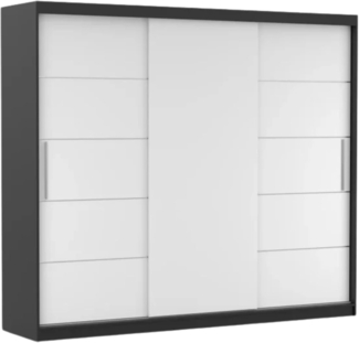 Fabryka Mebli Idźczak Schwebetürenschrank Alba 250, Schiebetürenschrank, Kleiderschrank mit Kleiderstange und Einlegeboden, Schlafzimmerschrank, Schiebetüren, Modern Design (Schwarz/Weiß)