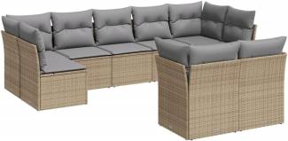 vidaXL 9-tlg. Garten-Sofagarnitur mit Kissen Beige Poly Rattan