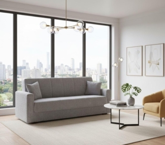 Dmora - Schlafsofa Pinto, Lineares 3-Sitzer-Containersofa, Wohnzimmersofa aus gepolstertem Stoff mit Klick-Klack-Öffnung, Cm 212x80h87, Grau