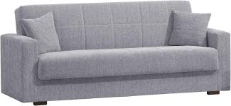 Dmora - Schlafsofa Pinto, Lineares 3-Sitzer-Containersofa, Wohnzimmersofa aus gepolstertem Stoff mit Klick-Klack-Öffnung, Cm 212x80h87, Grau