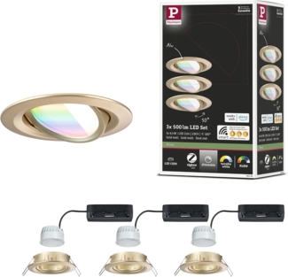 Paulmann 92436 LED Einbauleuchte Nova Coin 3er-Set Zigbee RGBW Gold matt