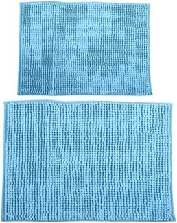 MSV Badteppich 2er Set Badvorleger Duschvorleger Chenille Hochflor Badematte 40x60 cm + 60 x 90 cm – Hellblau