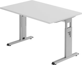 bümö® Stabiler Schreibtisch höhenverstellbar 120x80 cm | Bürotisch in Grau | Büroschreibtisch mit Höheneinstellung | Tisch für Büro in 9 Größen & 7 Dekoren