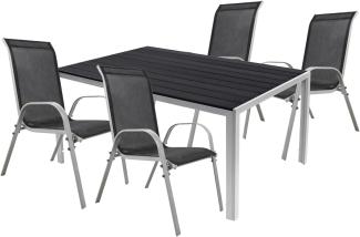 5tlg Gartenmöbel Set Alu silber Non-Wood Schwarz 150x90cm