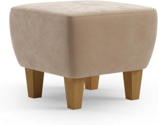 Cavadore Hocker Vida / Polsterhocker mit massiven Holzfüßen in Eiche / 52 x 46 x 52 / Mikrofaser, Hellbraun-Beige
