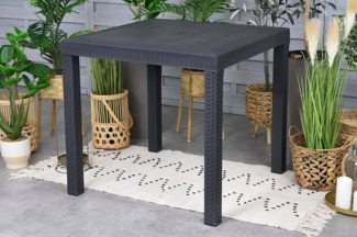 Dmora - Tisch im Freien Marte, Fester quadratischer Regal, Mehrzweck-Gartentisch in Rattan-Optik, 100% Made in Italy, 80x80h74 cm, Anthrazit