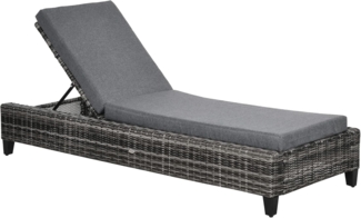 Outsunny Gartenliege Polyrattan Gartenliege mit Kissen 5-stufig verstellbar, Rattanliege, 1 St, Sonnenliege, Metall Grau 72 x 198 x 30 cm