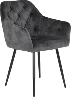 Hela Tische, Esszimmerstuhl Armlehne Tina, Bezug Velvet Anthrazit, Steppung, Metall-Füße,