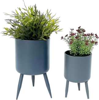 DanDiBo Blumentopf mit Füßen Pflanztopf Blumenkübel mit Beinen Metall Grau 2er Set 96260 Modern Pflanzenständer